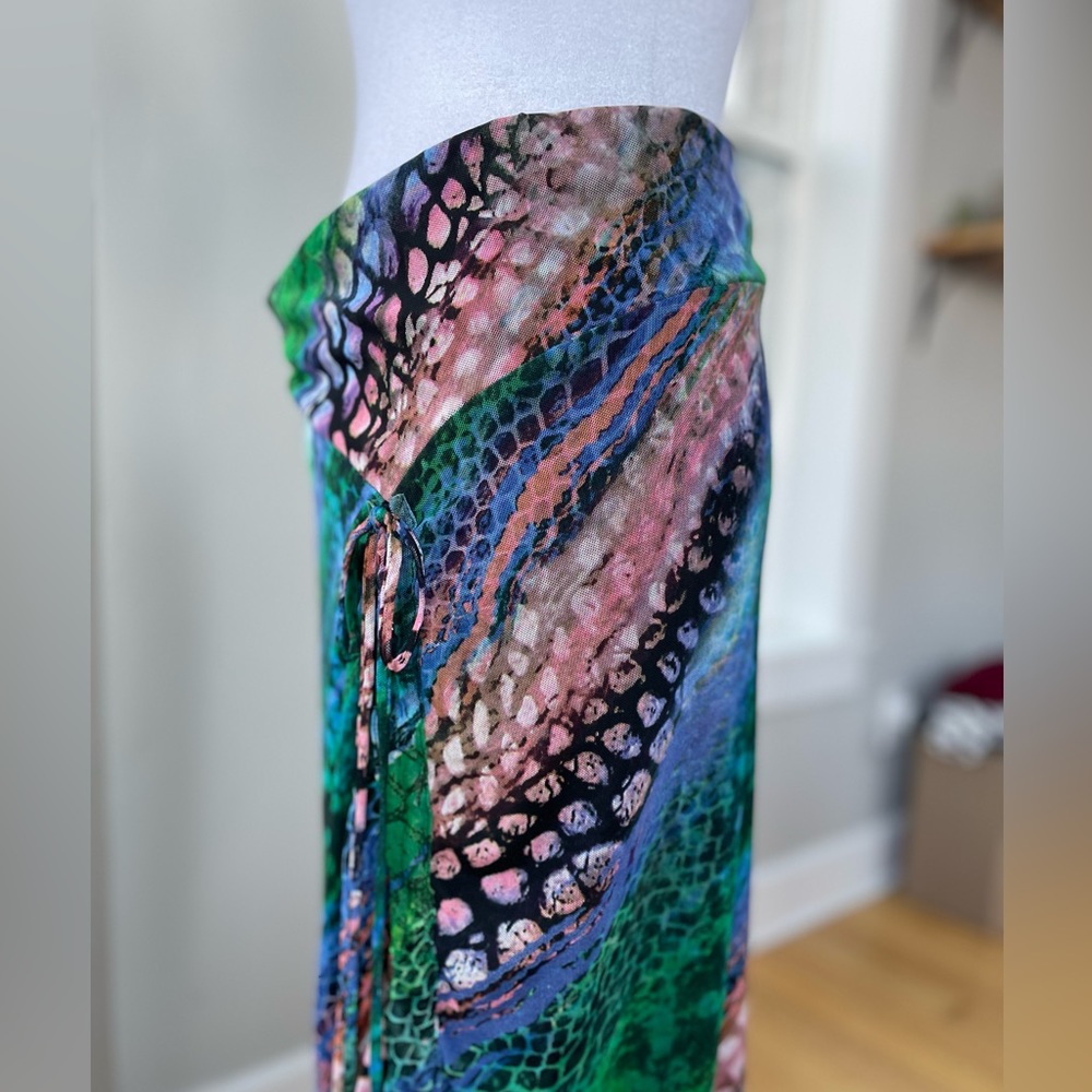Vintage Y2K Mesmerize Emerald Green Low Rise Stretch Mesh Maxi Skirt Sz S - Picture 9 of 12